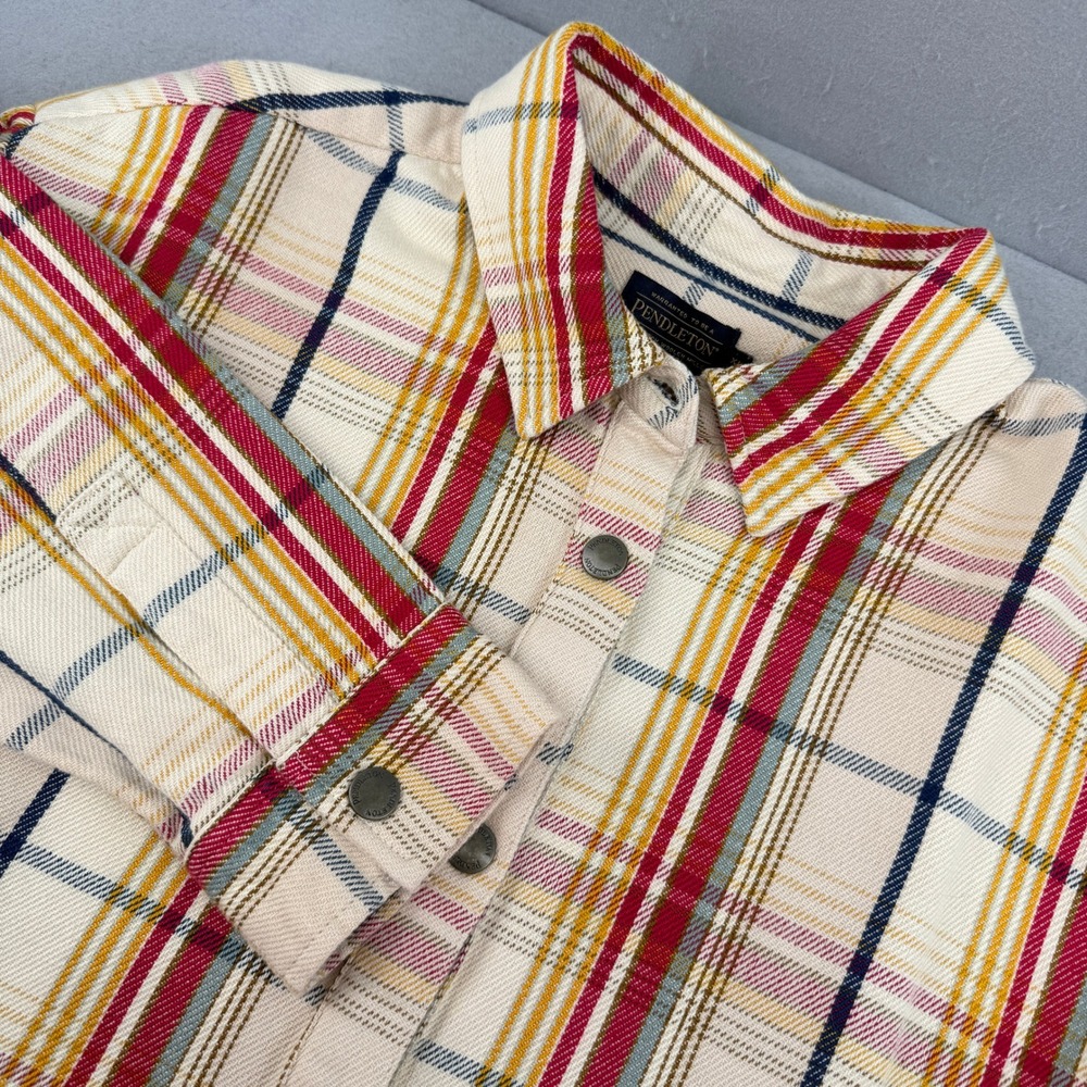Pendleton Womens Arcadia Flannel Plaid Popover Shirt‎ XL Antique White NEW
